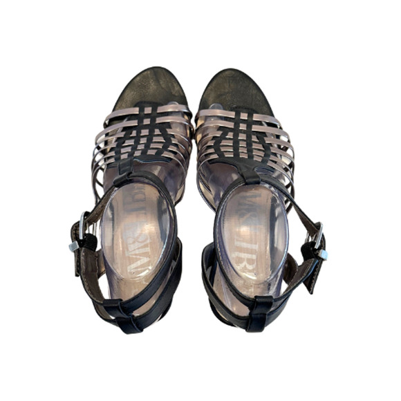 Sam & Libby Black Silver Strappy Wedge Sandals Size 8.5 - Picture 5 of 10